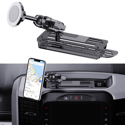 Steel Phone Mount for 2019+ Ram 1500/2500/3500/TRX - Dual Head Magnetic & Clamp, USA Flag Design, OEM Dash Screw Mount