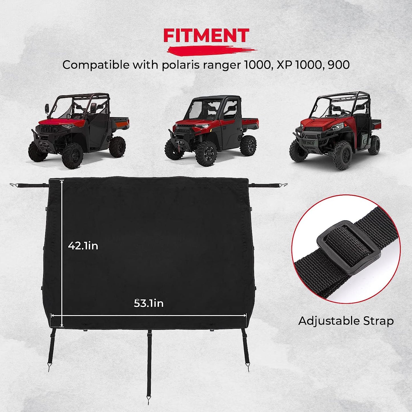 UTV Soft Cargo Bed Cover Waterproof Canvas Tonneau Cover Compatible with 2017-2023 Polaris