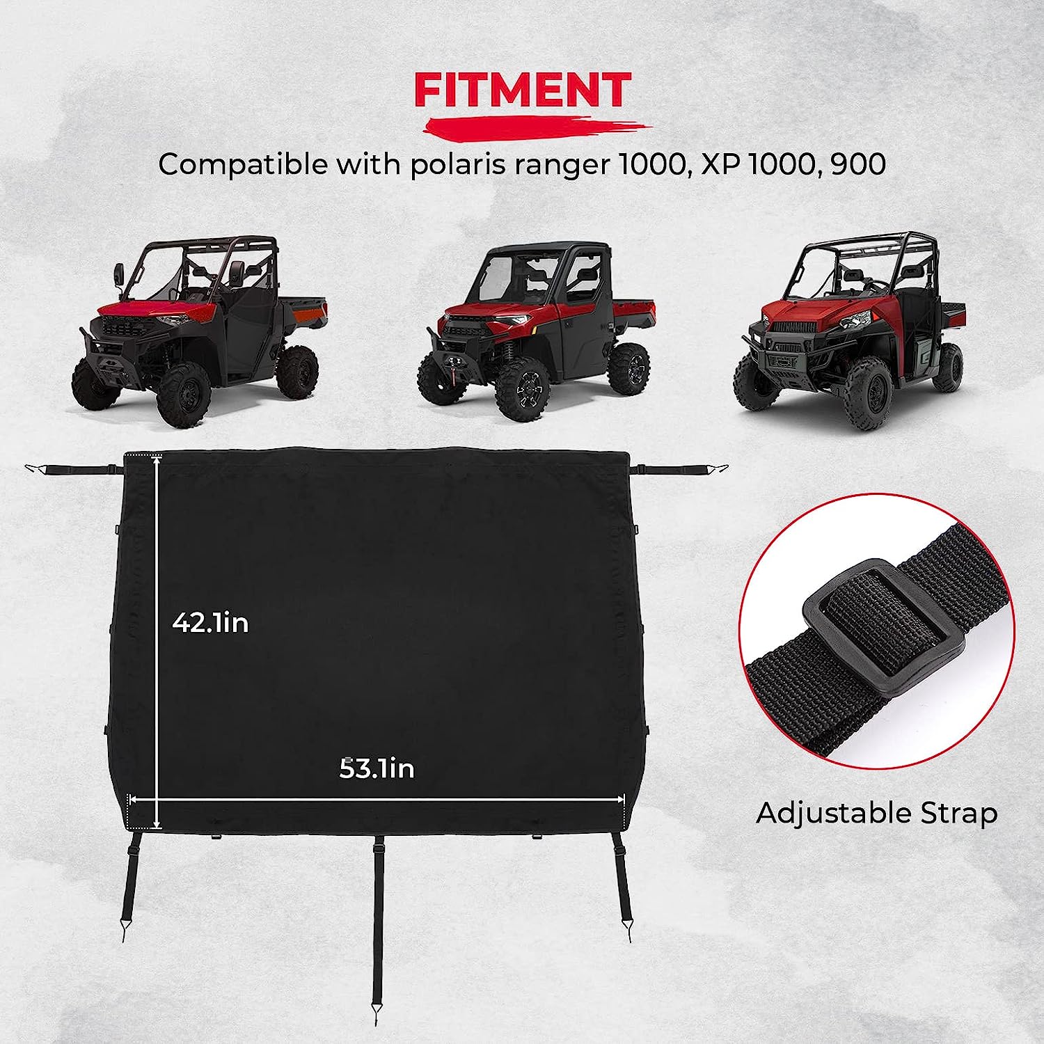 UTV Soft Cargo Bed Cover Waterproof Canvas Tonneau Cover Compatible with 2017-2023 Polaris - OHMU