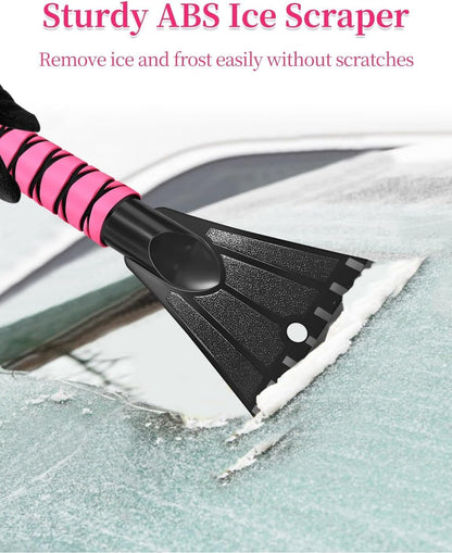 42.5" Snow Brush with 12.6" Wide Head - Portable Ice Scraper, Pink