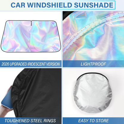 Iridescent Foldable Car Windshield Sun Shade, UV Reflective Visor