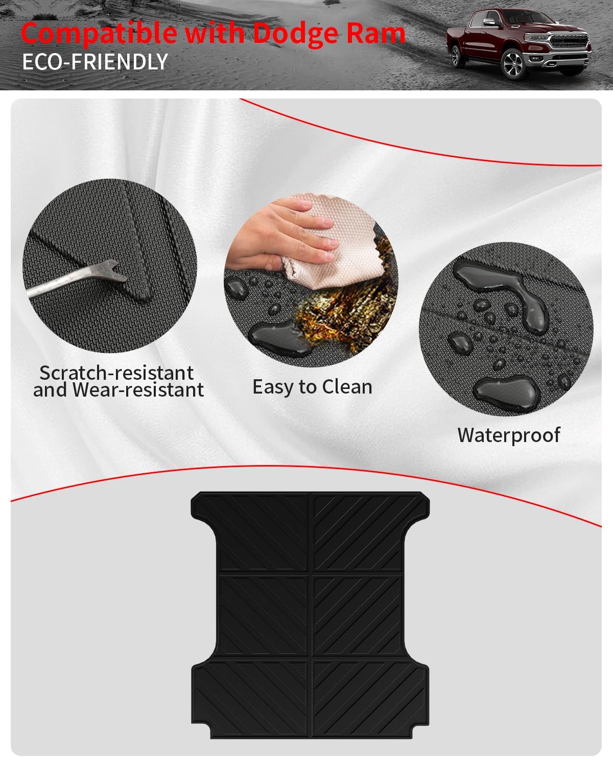 5.7 FT Truck Bed Mat Compatible with 2019-2024 Dodge Ram 1500 Bed Mat - OHMU