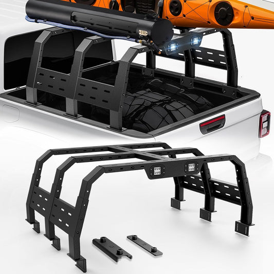 23" High Overland Bed Racks Truck Cargo Carrier with 2 LED Light for Tacoma,Tundra,Ram 1500,Silverado 1500, Ford F150,Jeep Gladiator JT