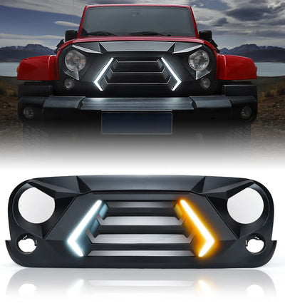 Jeep Wrangler JK Matte Black Grill with Integrated LED Turn Signals & DRLs (2007-2018)