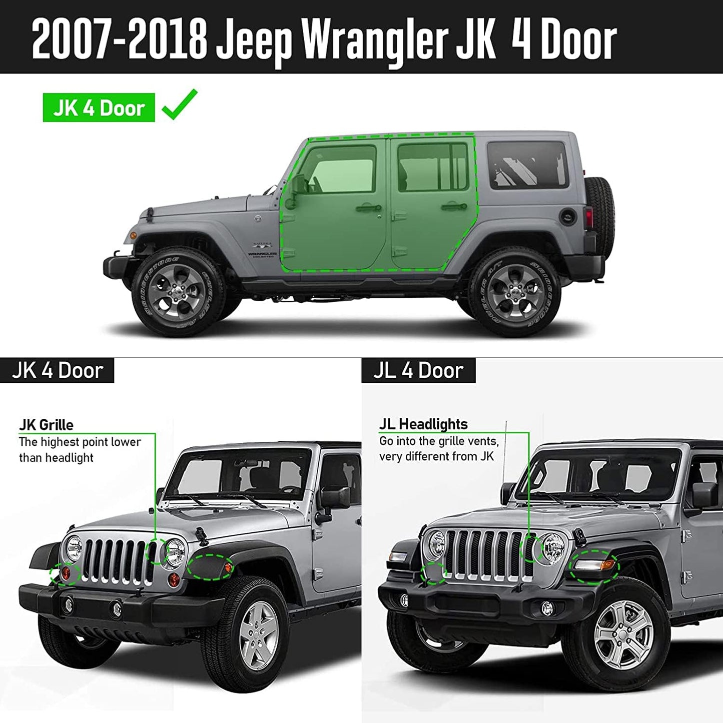 Black Running Boards for 2018-2026 Jeep Wrangler JL 4-Door