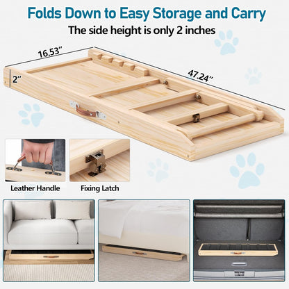 Tresbro Dog Ramp for Bed, 47.24'' Long Pet Ramp with Adjustable 14.56'' to 24'' Height, Portable Dog Ramp Hold up to 200LBS with Anti-Slip Mat & Carrying Handle for Small & Medium Dogs to Get on Couch