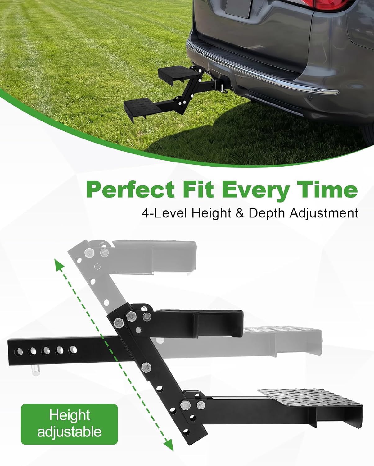 Heavy-Duty Foldable 2-Step Dog Hitch for 2" Receiver - Adjustable Height, Universal for SUV/Truck/RV