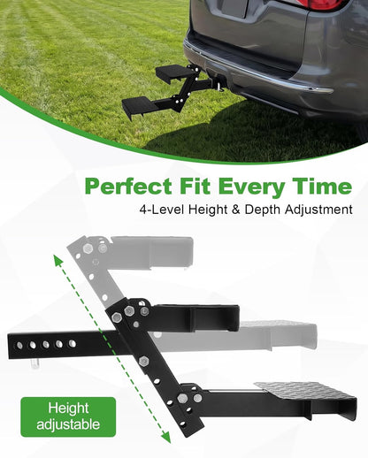 Heavy-Duty Foldable 2-Step Dog Hitch for 2" Receiver - Adjustable Height, Universal for SUV/Truck/RV