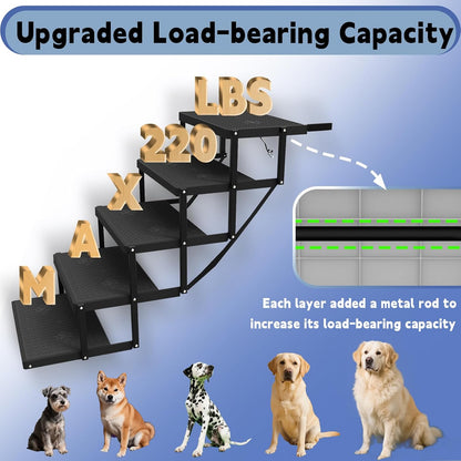 5-Step Dog Car Stairs - Upgraded Load Capacity for Large Dogs, Sturdy Portable Design