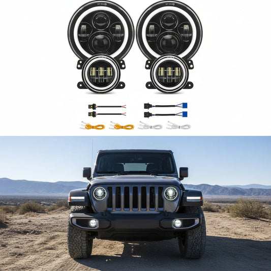 7" LED Headlight & 4" Fog Light Kit for Jeep Wrangler/Hummer (1997-2018)