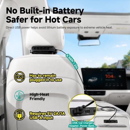 Car Seat Fan 2 Pack, 3 Speeds USB Powered, Headrest Mount with Airflow Switch