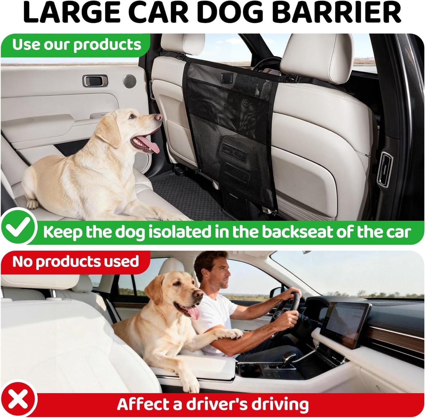Dog Car Barrier with Mesh Organizer - Pet Divider for Car/SUV/Truck