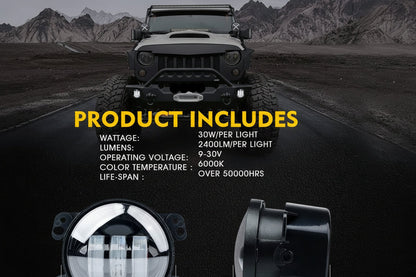 DOT Approved 4" 60W LED Fog Lights for 2007-2018 Jeep Wrangler JK