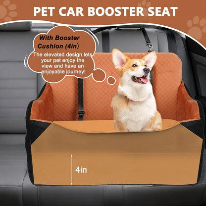 4" Raised Foam Dog Booster Seat - Safety Leash, Washable Cover for Medium/Large Dogs (Car/Truck/SUV)