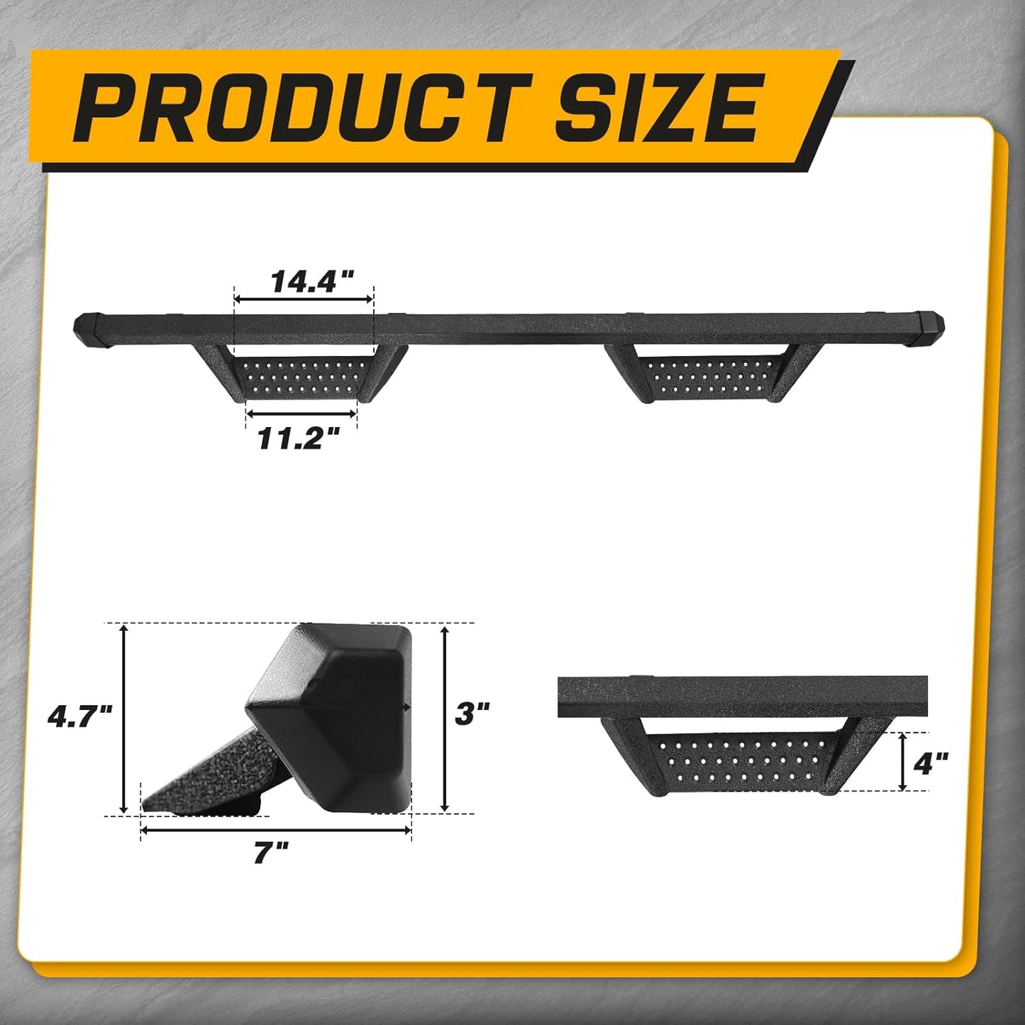 Running Boards Compatible with 2019-2026 Dodge Ram 1500 Crew Cab (Excl. Ram 2500/3500/Classic), Dual-Stage Textured Black Powder Coated, 4 Inch Step Bars, Crew Cab Nerf Bars.