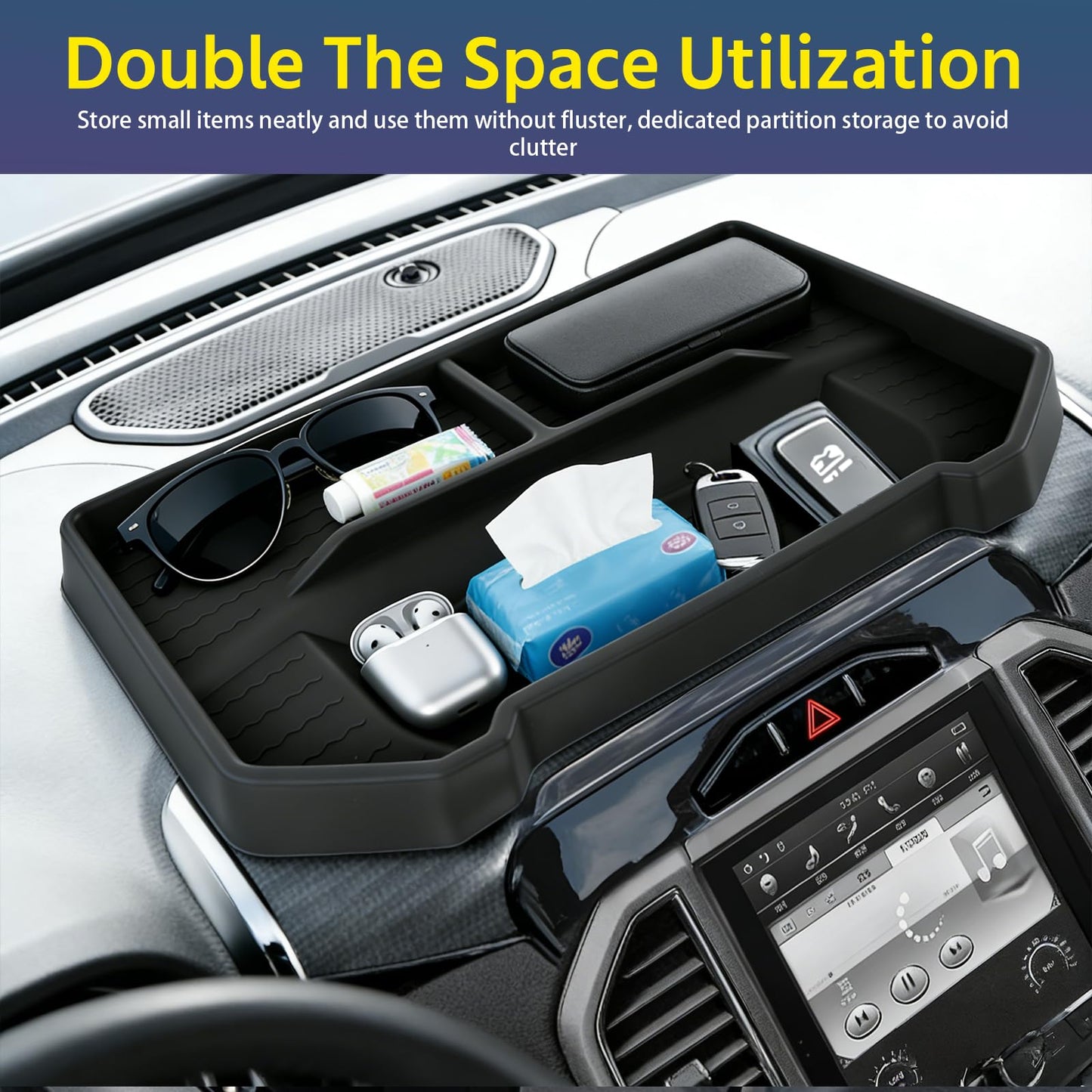 Dashboard Storage Tray for 2019-2026 Ram 1500 w/ 12"/14.4" Uconnect Screen (Excludes 8.4") - Non-Slip Organizer