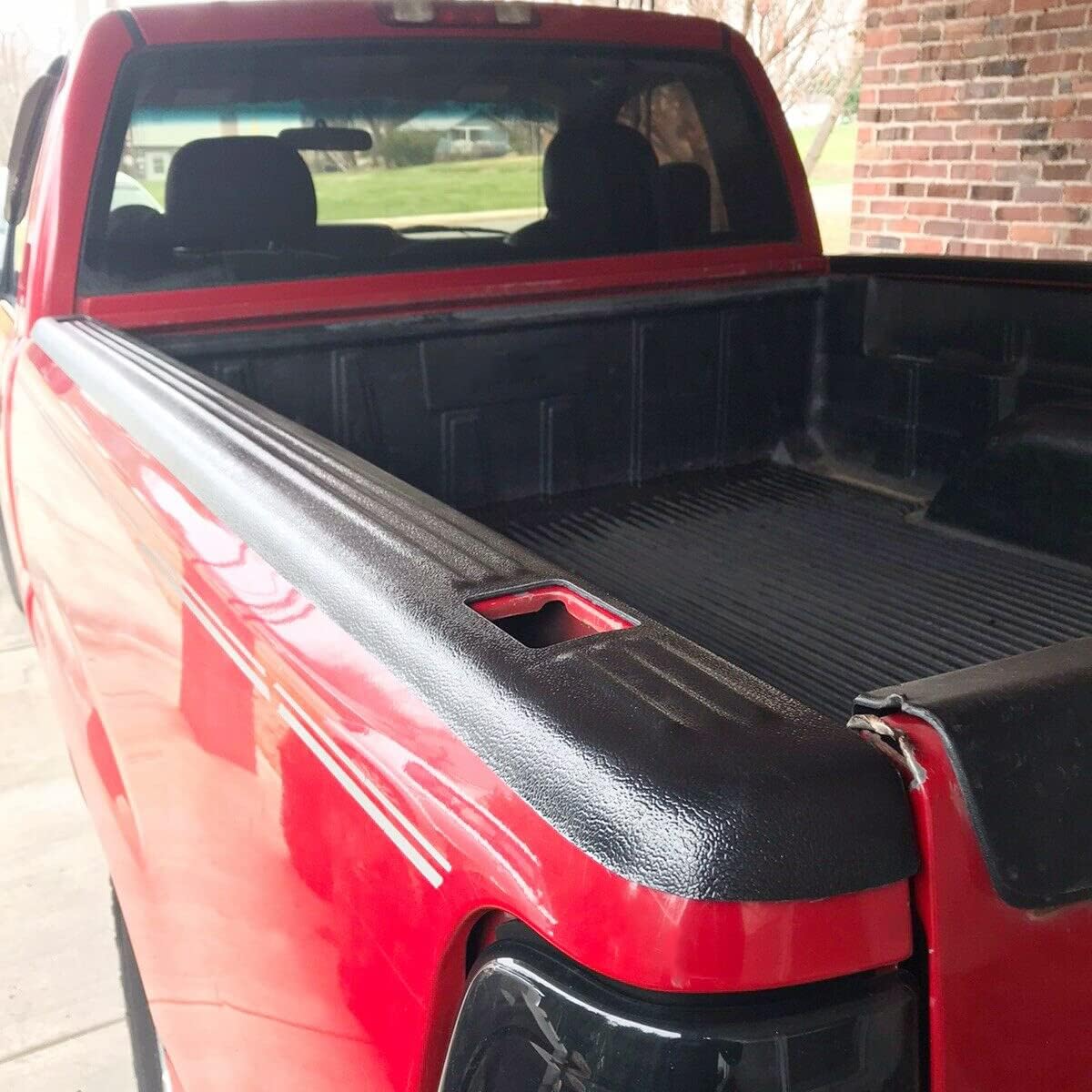 Black Ribbed Bed Rail Caps (2-PCS) for 1999-2006 Chevy/GMC 1500/2500/3500 Classic w/Stake Holes - 6.5' Bed