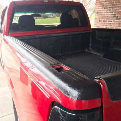 Black Ribbed Bed Rail Caps (2-PCS) for 1999-2006 Chevy/GMC 1500/2500/3500 Classic w/Stake Holes - 6.5' Bed