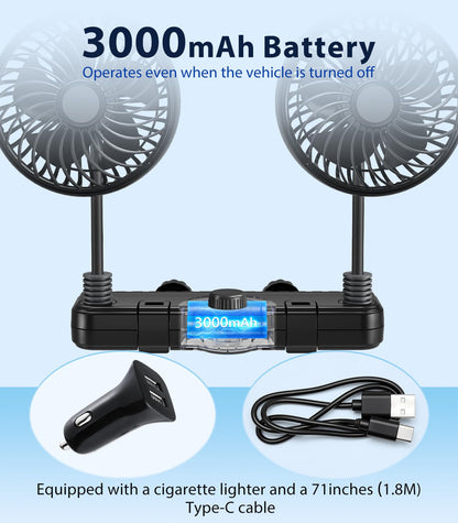 Dual Head Gooseneck Car Cooling Fan for Kids