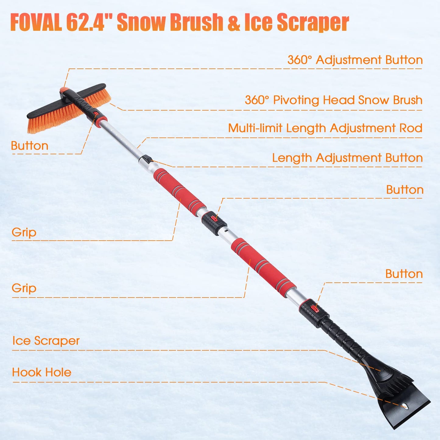 62.4" Snow Brush with Ice Scrapers for Car Windshield For Trucks SUVs