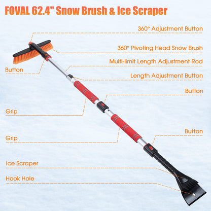 62.4" Snow Brush with Ice Scrapers for Car Windshield For Trucks SUVs