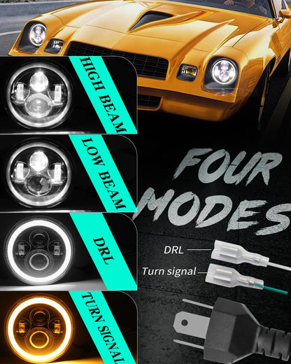 DOT Approved 7" Round LED Headlights with Halo & Signals - Universal Fit