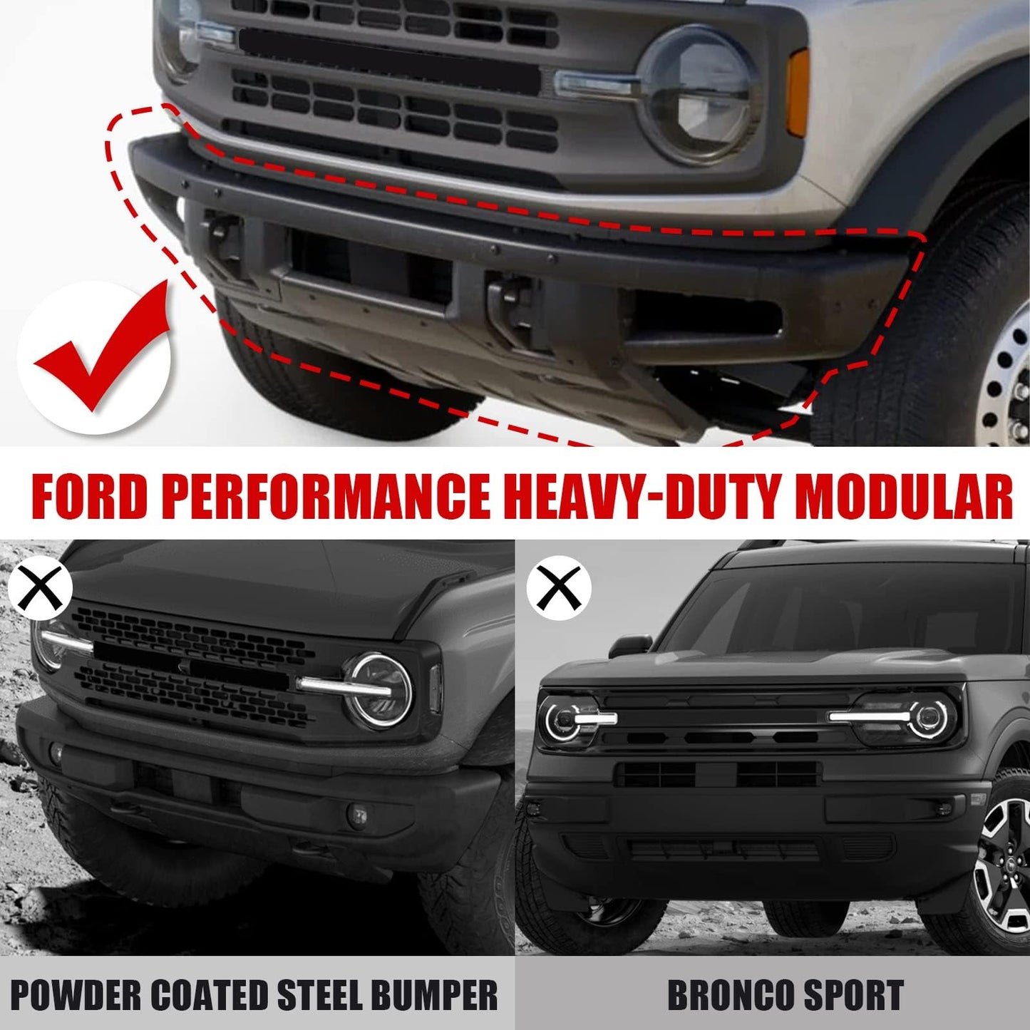 Bronco Modular Bumper Fog Lights, White-Amber Switchback, No-Cut