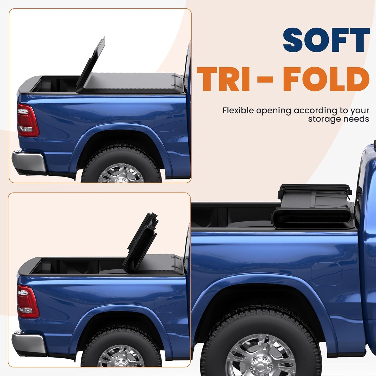 Soft Tri-fold 5.6 Feet Bed Tonneau Cover Compatible for 2009-2025 Dodge Ram 1500 (Incl. 2019-2024 Classic & 2019-2025 New Body Style) W/o Ram Box Truck Bed