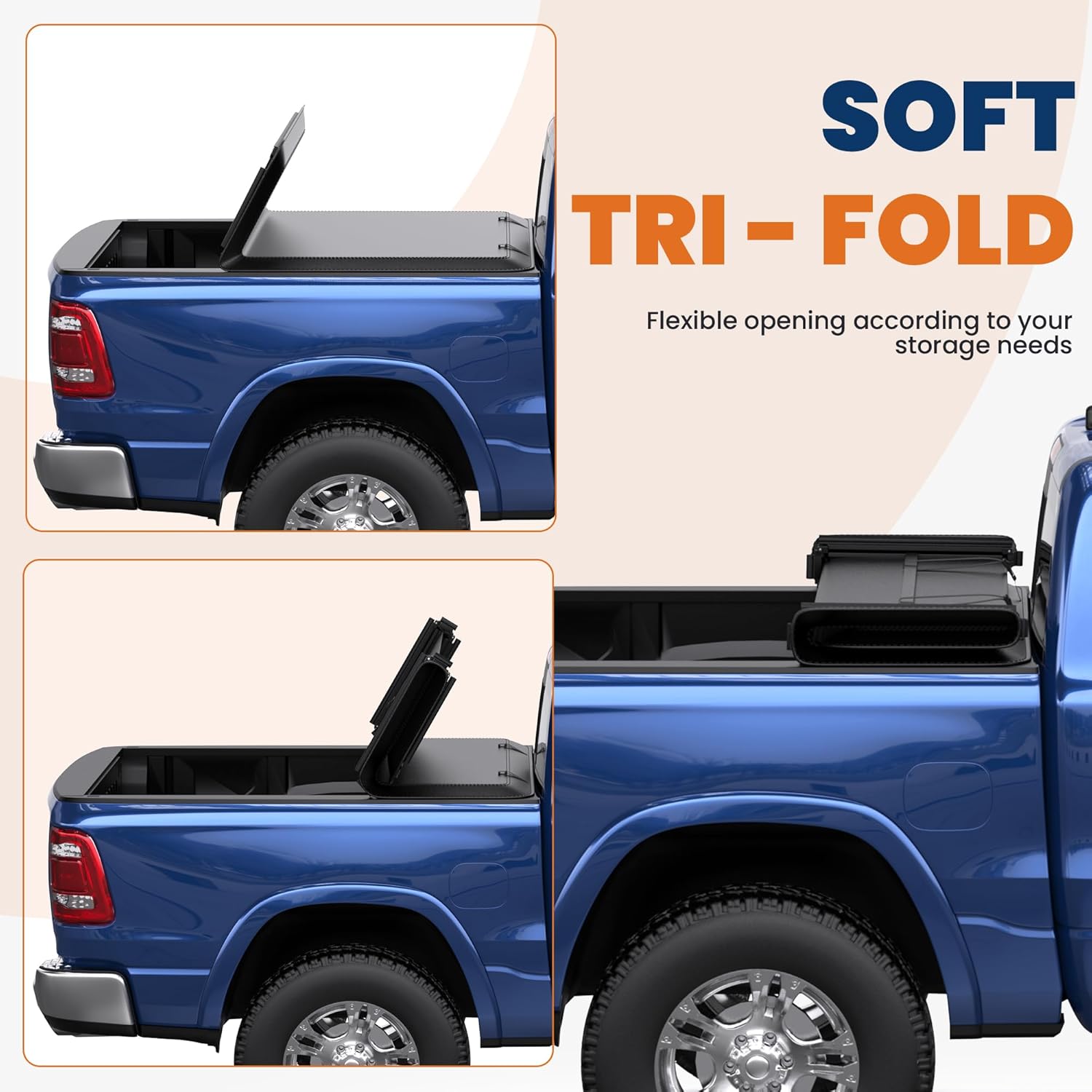 Soft Tri-fold 5.6 Feet Bed Tonneau Cover Compatible for 2009-2025 Dodge Ram 1500 (Incl. 2019-2024 Classic & 2019-2025 New Body Style) W/o Ram Box Truck Bed