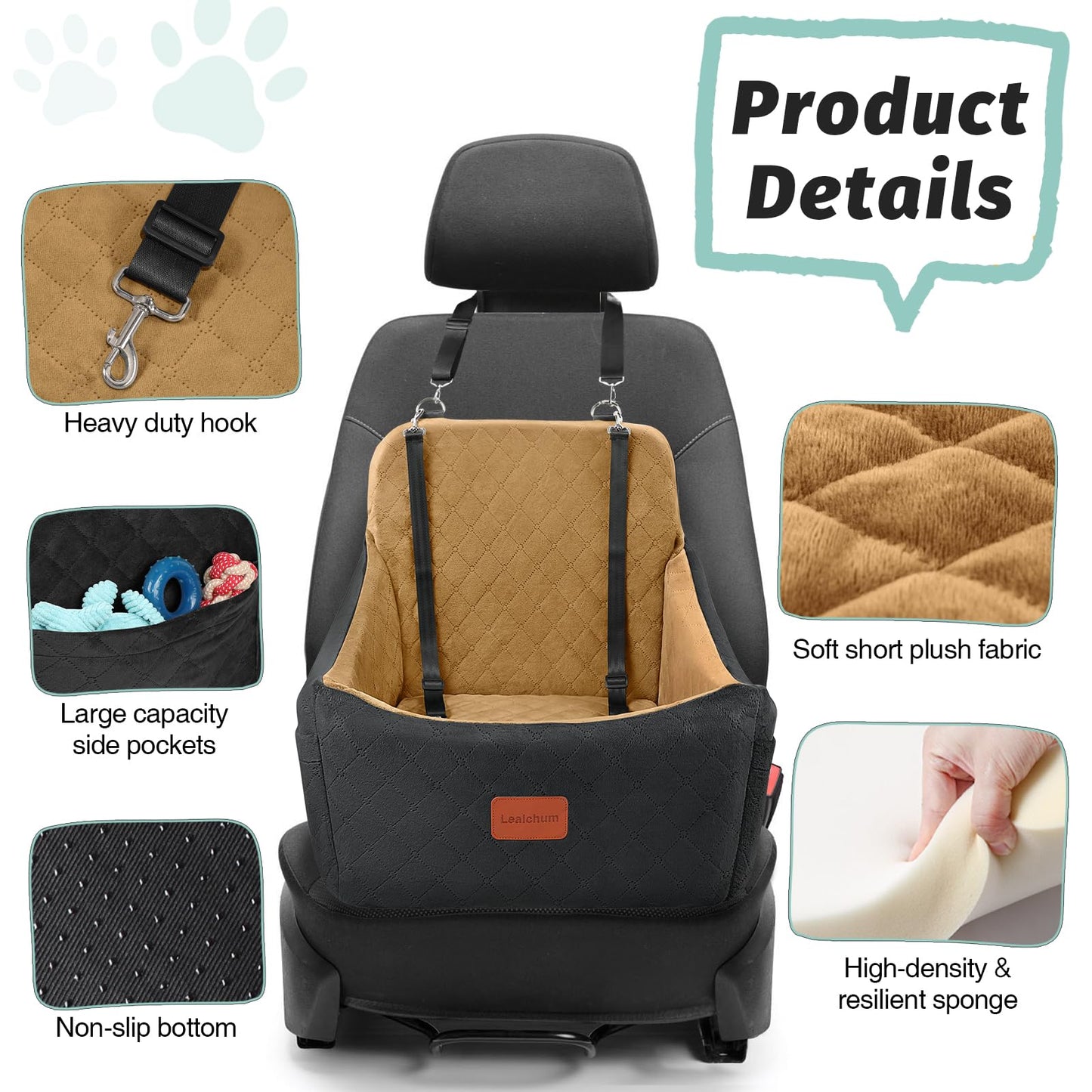 Dog Booster Car Seat for Medium Dogs Up to 40lbs Pets with 2 Clip-On Leashes