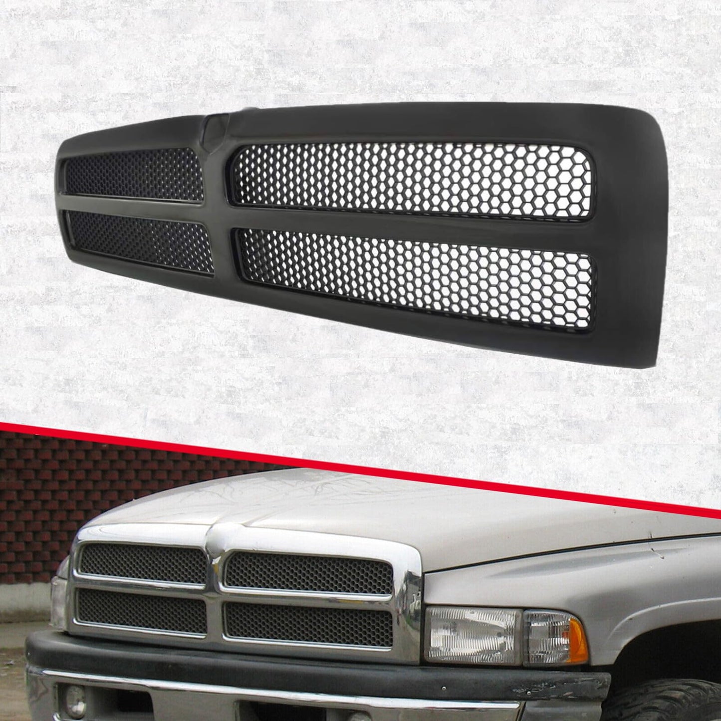 All-Black Honeycomb Front Grille for 1994-2002 Dodge Ram 1500/2500/3500