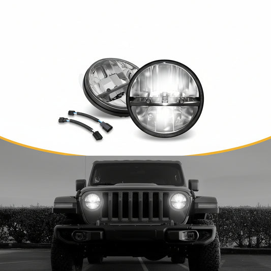DOT Approved 7" LED Headlights - Compatible with 97-18 Jeep Wrangler (Chrome)