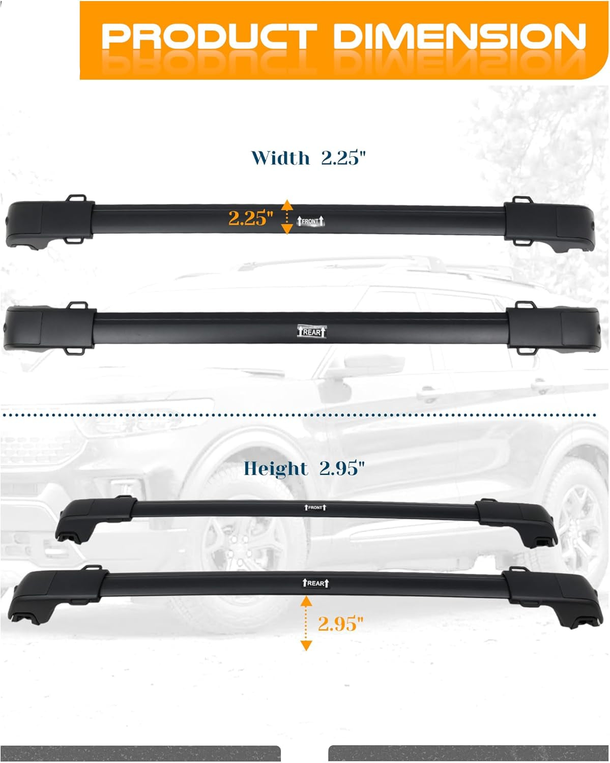 Lockable Roof Rack Cross Bars for 2020-2026 Ford Explorer w/Side Rails - 330 lb Capacity