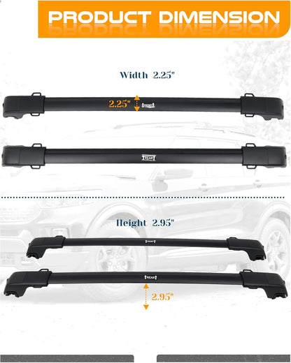 Lockable Roof Rack Cross Bars for 2020-2026 Ford Explorer w/Side Rails - 330 lb Capacity