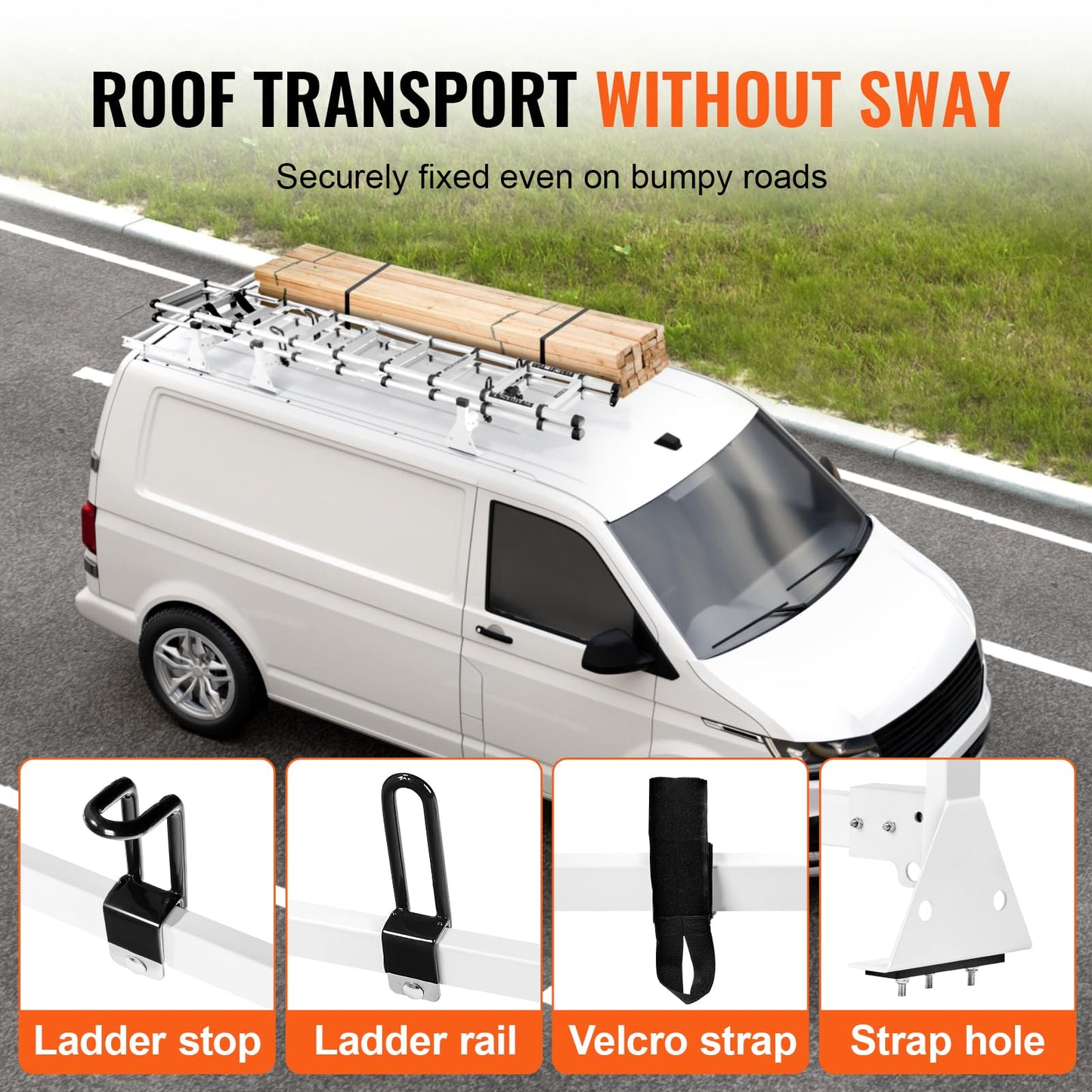 54" Heavy-Duty Van Roof Ladder Rack (3 Bars) - 800 lb Capacity for Ford Transit (2015-2022)