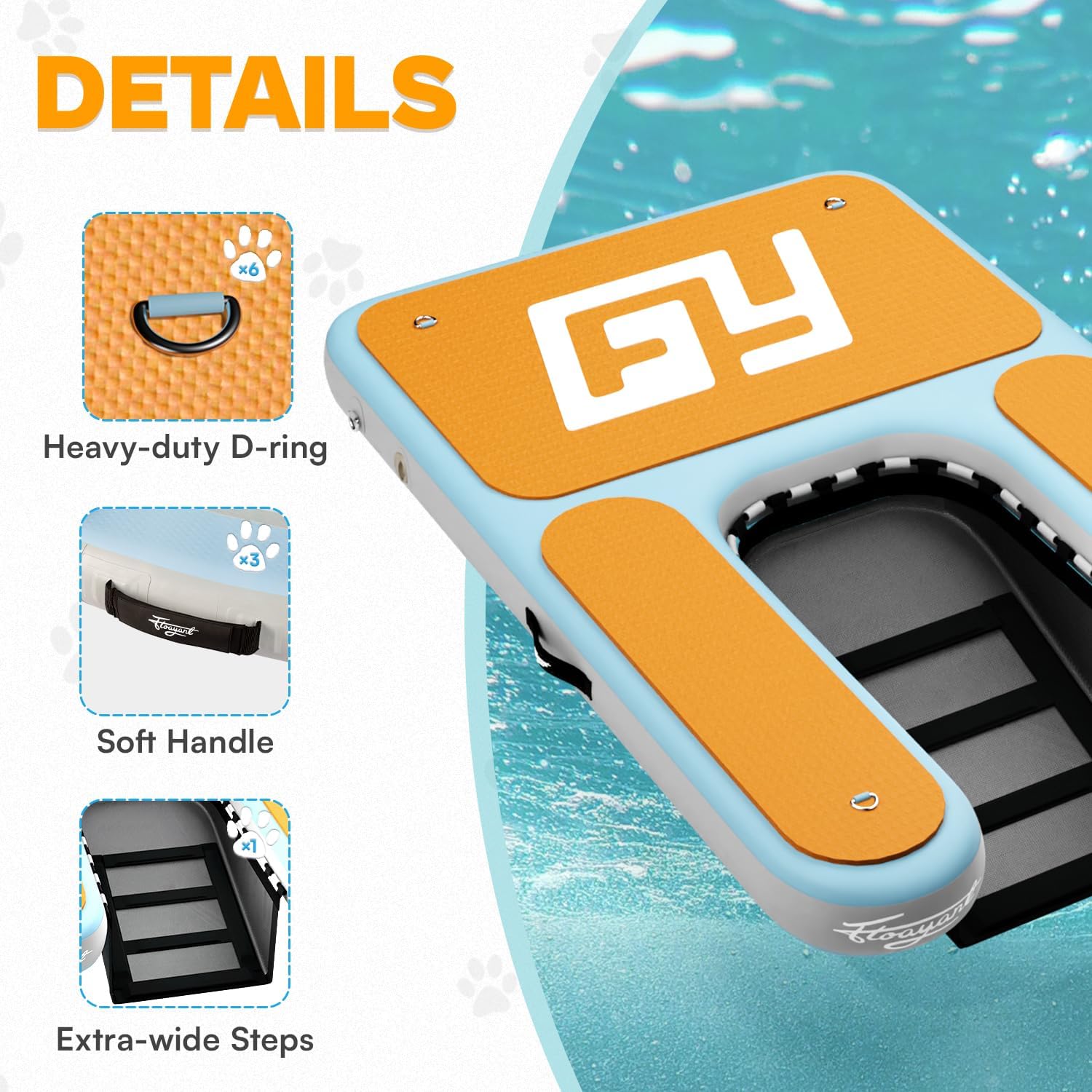 Dog Pool Ramp | 60×40" Pet Water Ramp | Dog Boat Ladder for Large Dogs Up to 230lbs | 95% Large Area EVA Covered | Claw-Friendly & Stable | Inflatable Pup Plank for Lakes, Pools, Boats