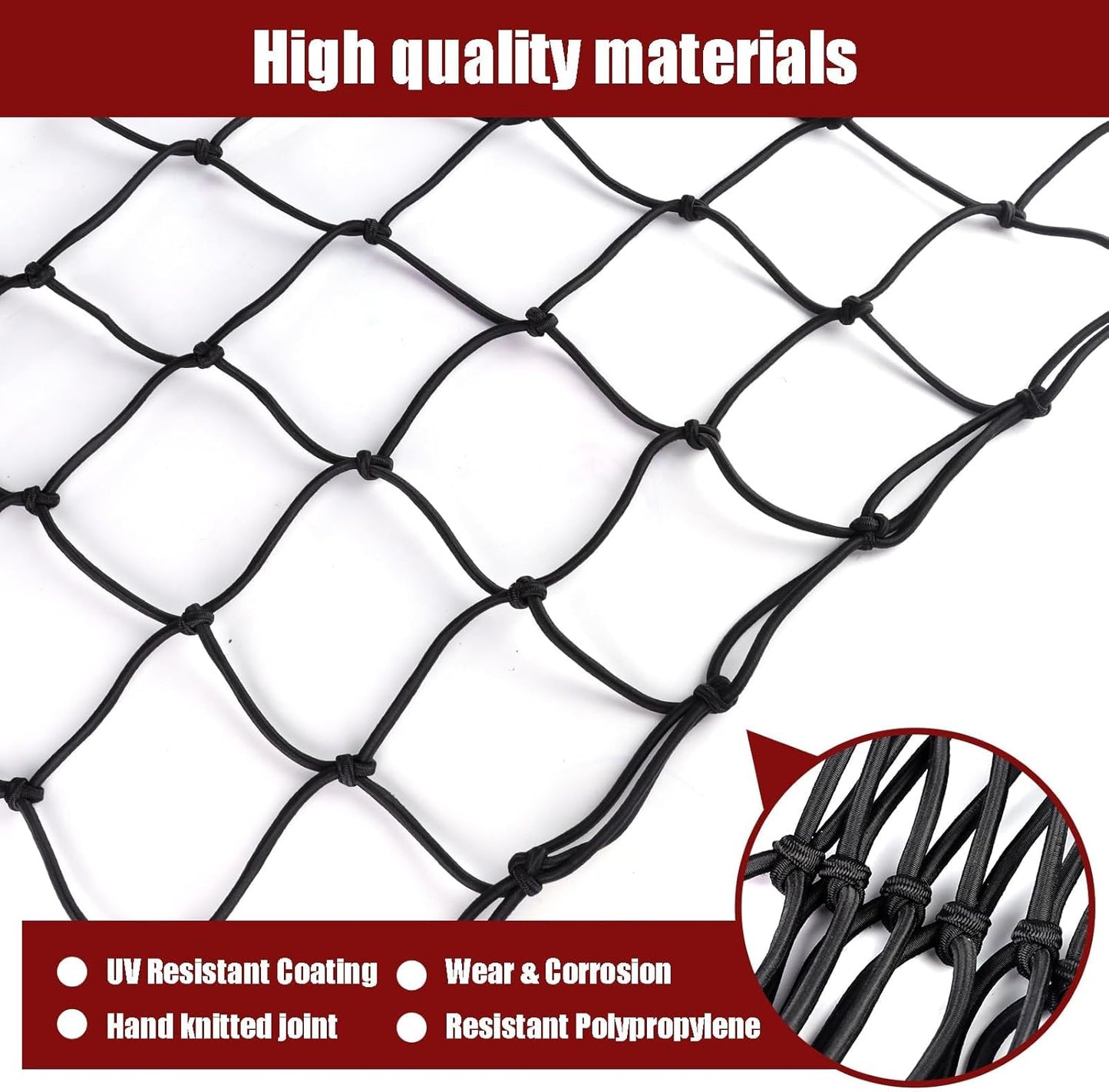 Heavy-Duty 4'x6' Stretch Cargo Net (to 10'x15') - 4"x4" Mesh, 24 Clips for Ford/Chevy/Ram/Toyota