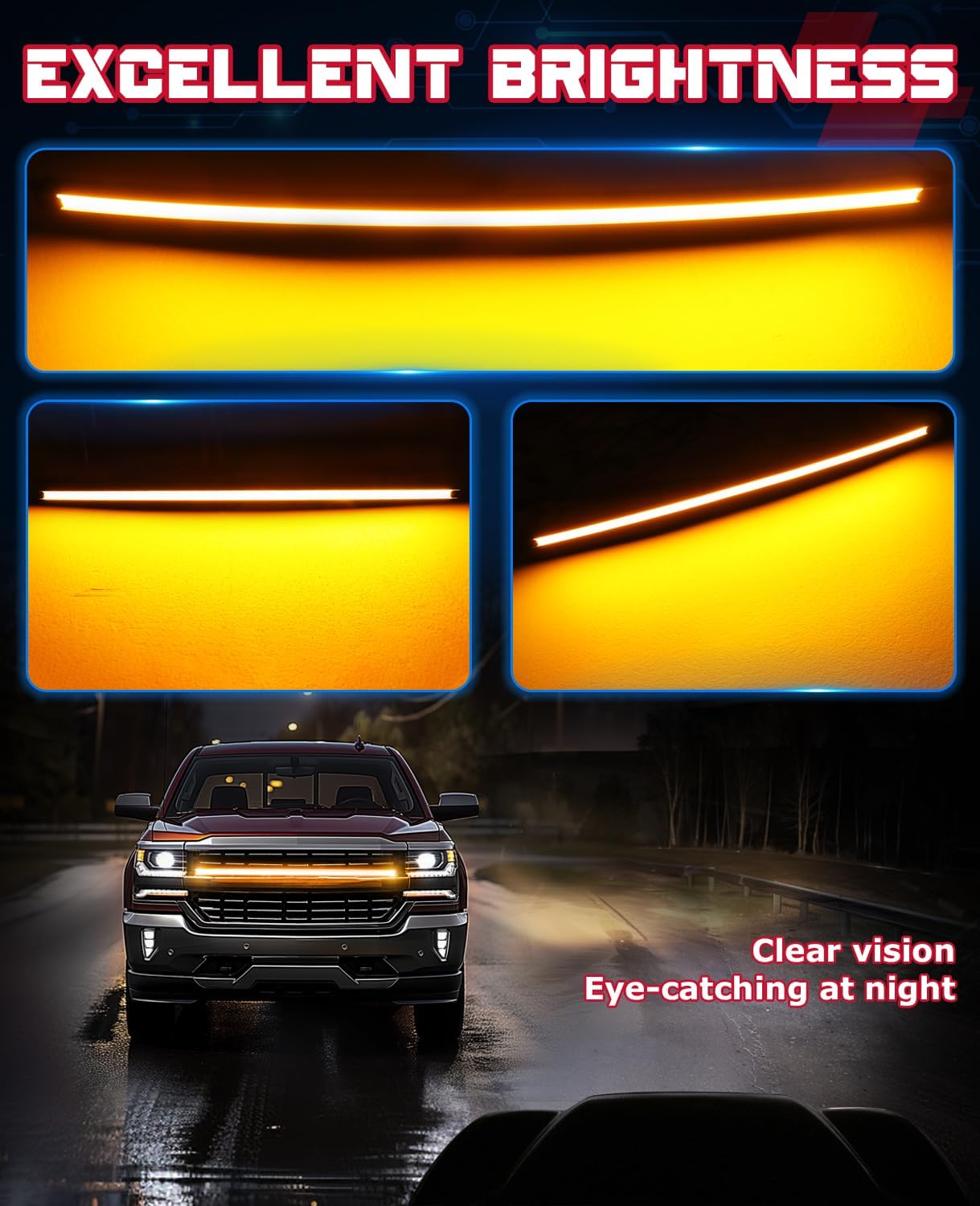 OFFROADTOWN Amber LED Grille Light for 2014-2018 Chevy GM Silverado 37 Inch Curved Amber LED Grille Light Bar Kit DRL Silverado Accessories Warning Lighting Front Grille Mount