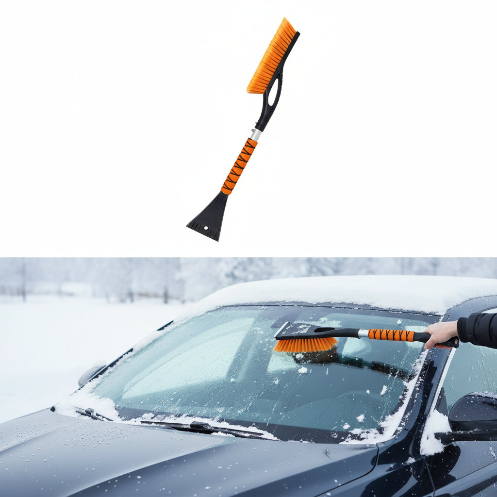 27" Aluminum Ice Scraper & Snow Brush with Ergonomic Grip (Orange)