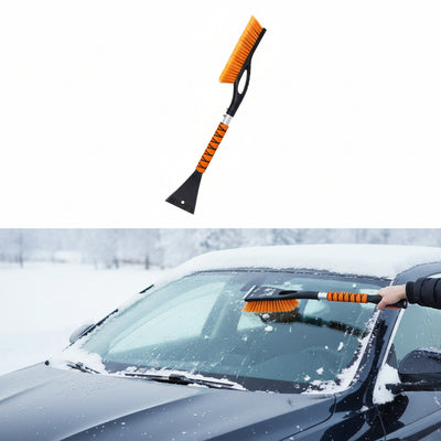 27" Aluminum Ice Scraper & Snow Brush with Ergonomic Grip (Orange)