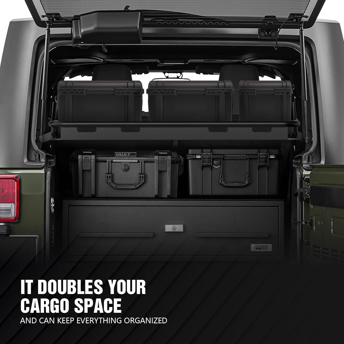 Rear Trunk Cargo Storage Rack Compatible for 2007-2025 Jeep Wrangler JK JKU & JL JLU Unlimited 4 Door Hardtops, Interior Luggage Rack Shelf for Camping Gear (350 LBS)