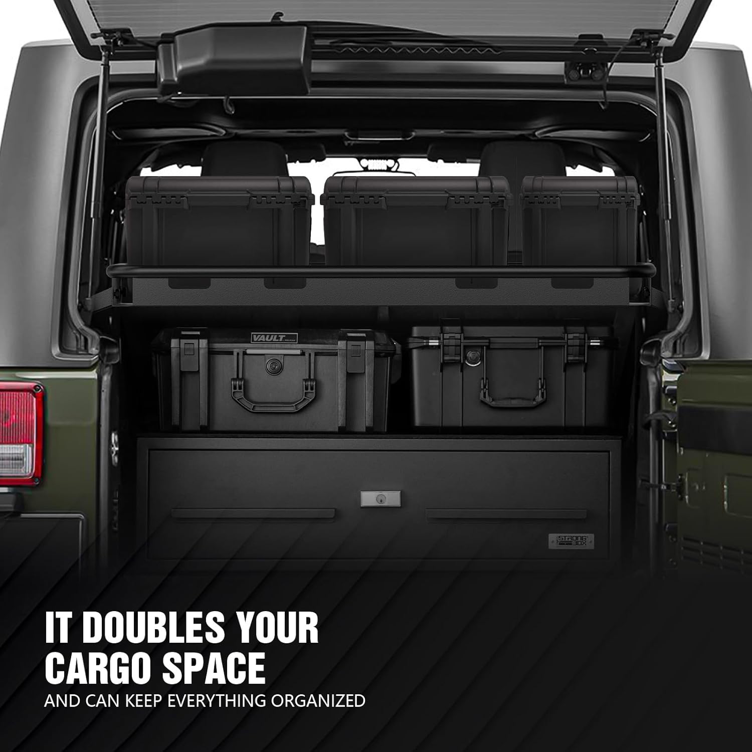 Rear Trunk Cargo Storage Rack Compatible for 2007-2025 Jeep Wrangler JK JKU & JL JLU Unlimited 4 Door Hardtops, Interior Luggage Rack Shelf for Camping Gear (350 LBS)