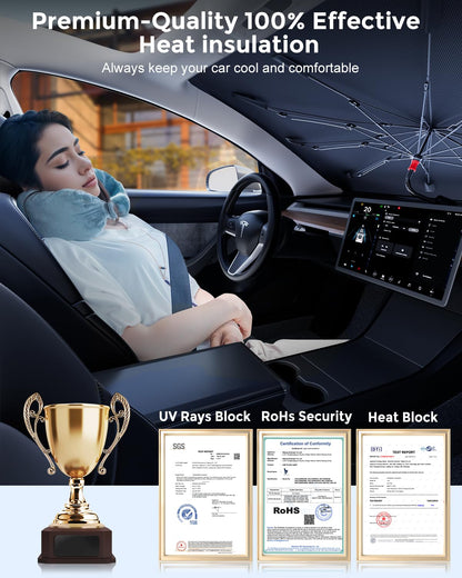 Nano Ice-Crystal Umbrella Sunshade - UPF50+ UV/Heat Block, Medium for Car/SUV/Truck