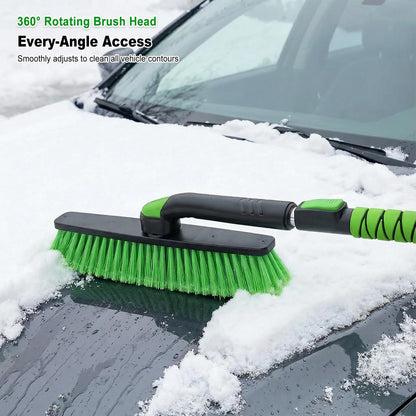 45" Extendable Snow Brush with Wide Ice Scraper - 360° Pivot, Green