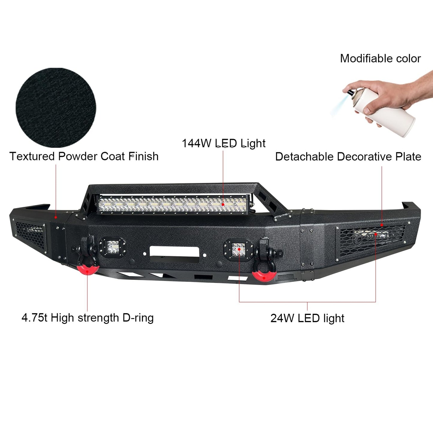 Bronco Front Rear Bumper with Winch Plate & LED Lights
