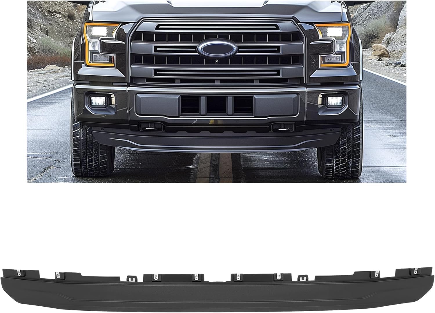 KUAFU Front Bumper Valance Compatible with 2015 2016 2017 Ford F150 F-150 Replacement for FO1095267C, FO1095267, FL3Z17626AA Air Dam Deflector Lower Valance Black