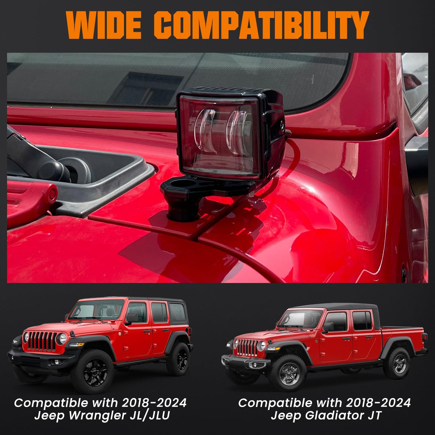 Hood & A-Pillar Light Mounts for 2018-2025 Jeep Wrangler JL & Gladiator JT