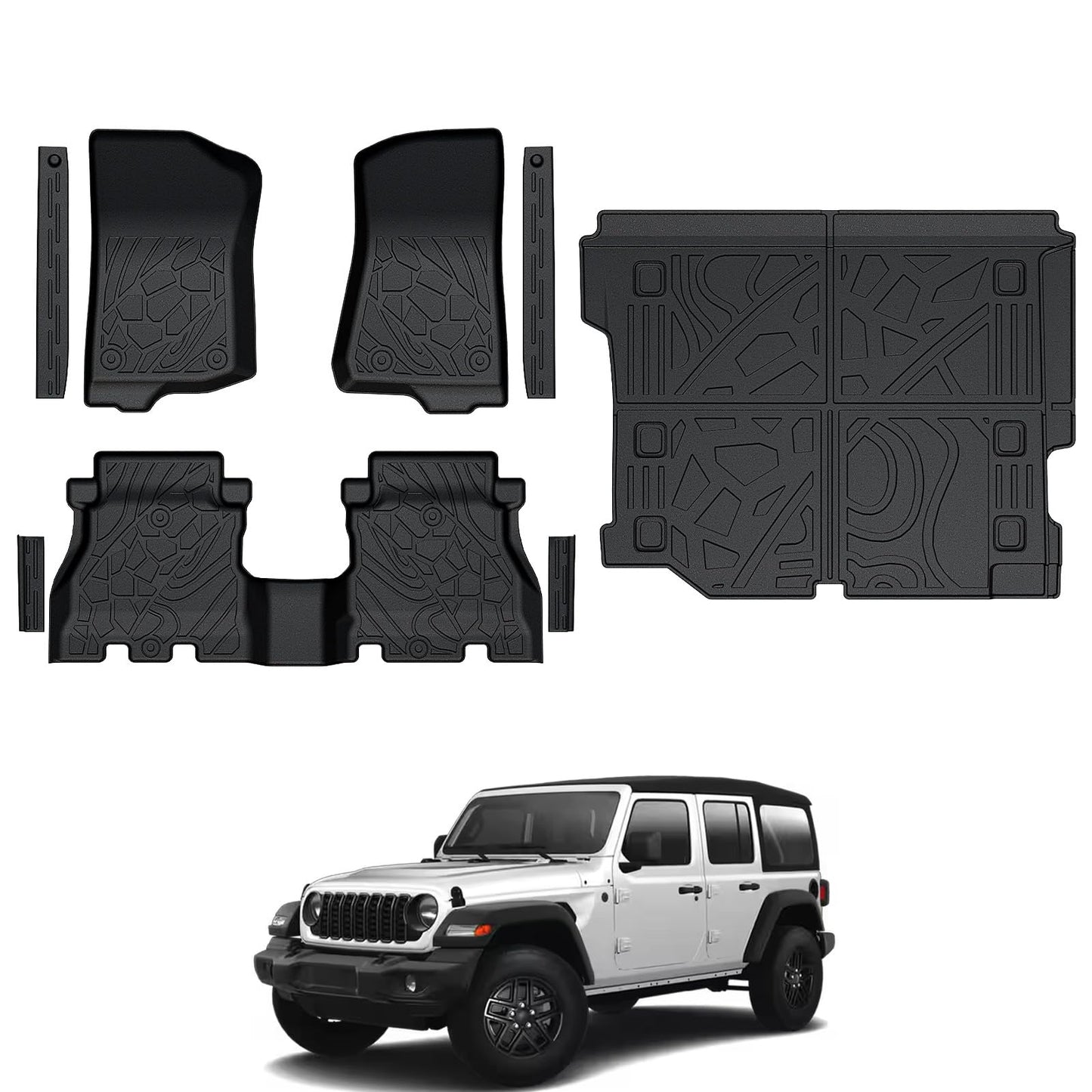 All-Weather TPE Floor Mats, Cargo Liner & Door Sill Guards for 2018-2026 Jeep Wrangler JL 4-Door (Gas)