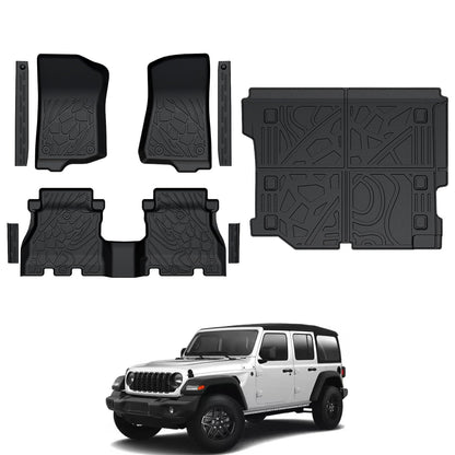 All-Weather TPE Floor Mats, Cargo Liner & Door Sill Guards for 2018-2026 Jeep Wrangler JL 4-Door (Gas)