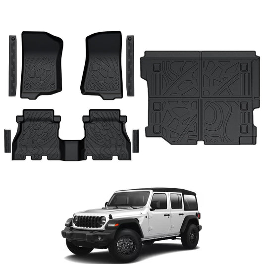 All-Weather TPE Floor Mats, Cargo Liner & Door Sill Guards for 2018-2026 Jeep Wrangler JL 4-Door (Gas)